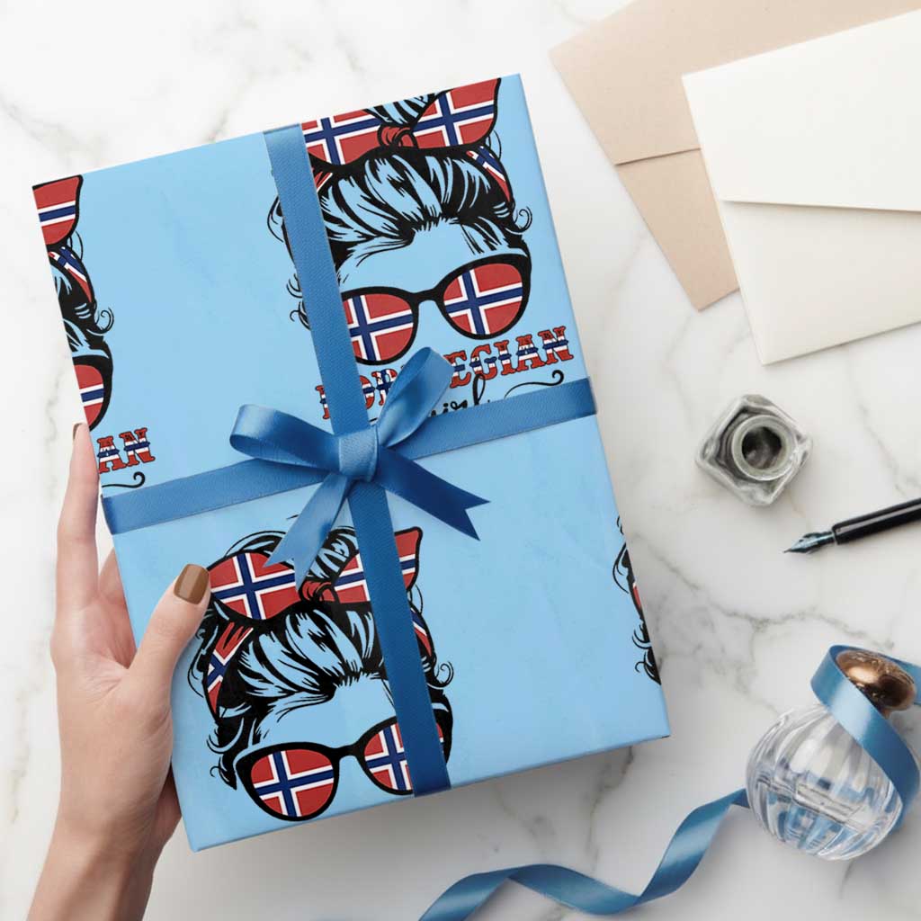 Norway Messy Bun Girl Norwegian Flag Wrapping Paper Roll