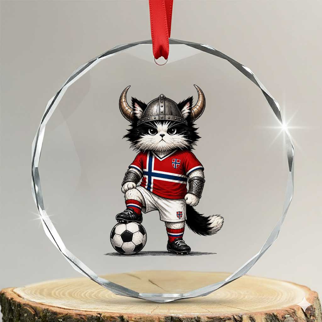 Norway Soccer Fan Crystal Glass Ornament Cute Viking Cat Norwegian Flag Nordic Football Lovers