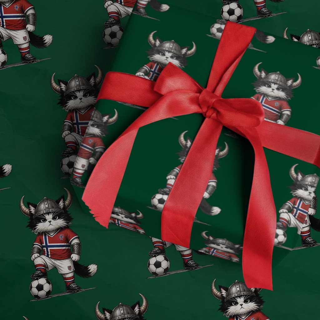 Norway Soccer Fan Wrapping Paper Roll Cute Viking Cat Norwegian Flag Nordic Football Lovers