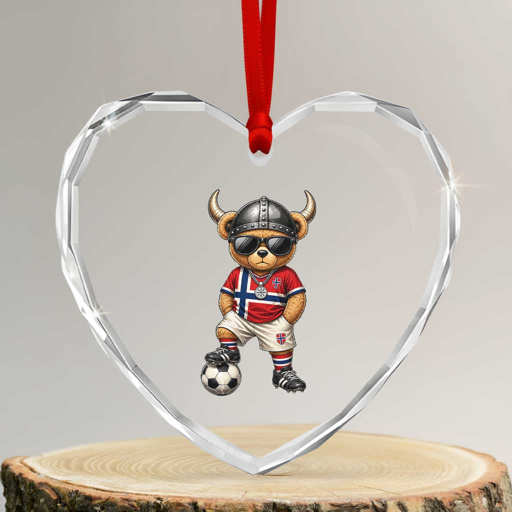 Norway Soccer Fan Heart Crystal Glass Ornament Cool Viking Bear Nordic Football Norwegian Flag