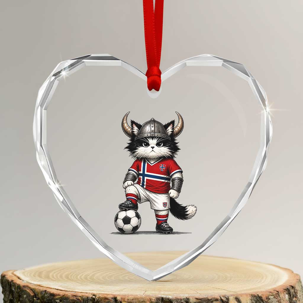 Norway Soccer Fan Heart Crystal Glass Ornament Cute Viking Cat Norwegian Flag Nordic Football Lovers