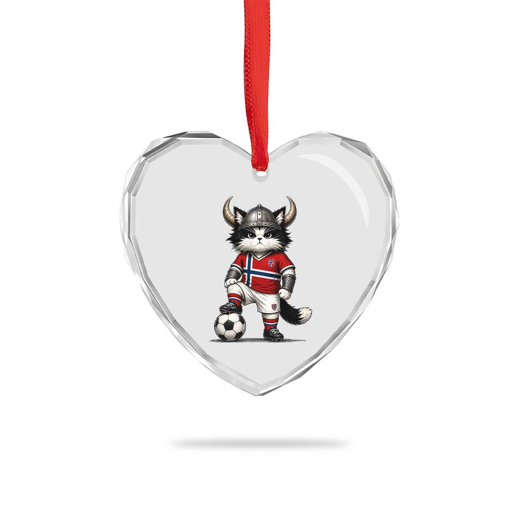 Norway Soccer Fan Heart Crystal Glass Ornament Cute Viking Cat Norwegian Flag Nordic Football Lovers