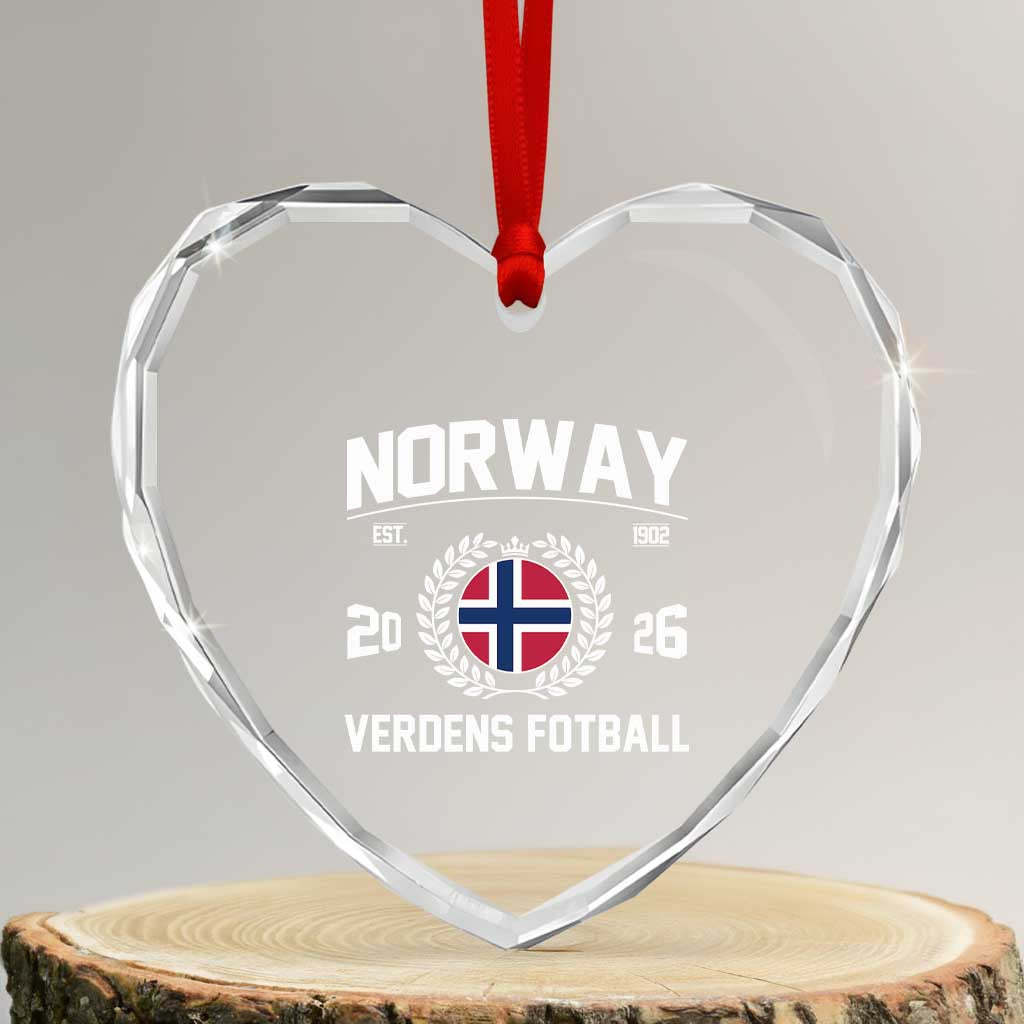 Norway Soccer Football Fan 2026 Norwegian Flag Heart Crystal Glass Ornament