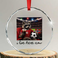 Norway Soccer Football Fan Norge Norwegian Flag Crystal Glass Ornament Funny Raccoon I Live Here Now