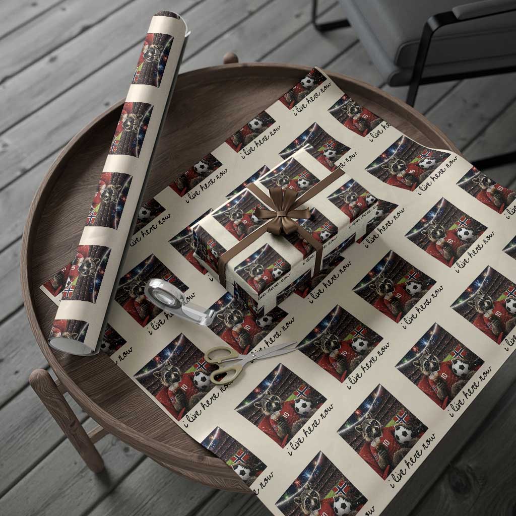 Norway Soccer Football Fan Norge Norwegian Flag Wrapping Paper Roll Funny Raccoon I Live Here Now