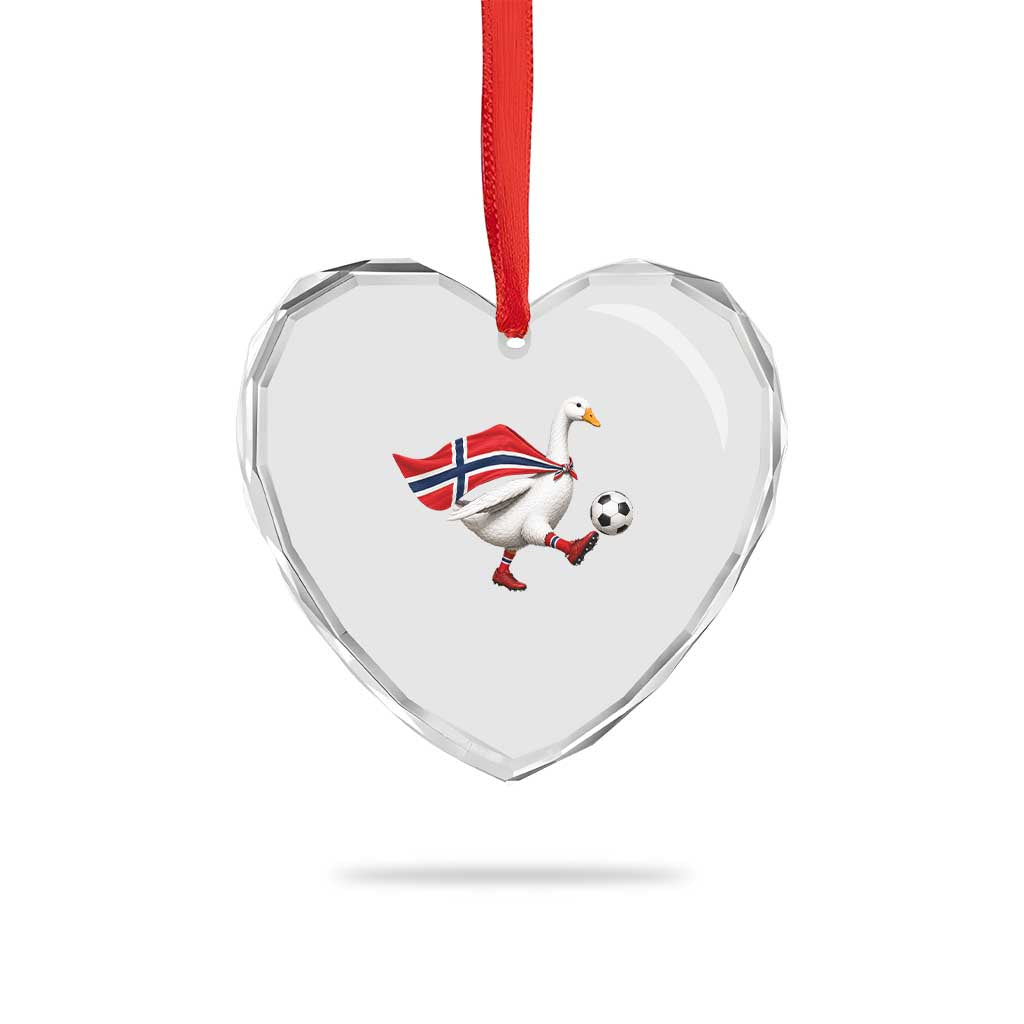 Norway Soccer Goose Heart Crystal Glass Ornament Norwegian Flag Patriotic Football Fan Graphic