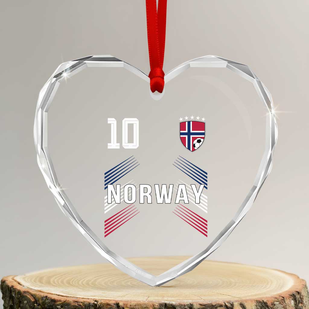 Norway Soccer Sports Graphic Number 10 Jersey Style Heart Crystal Glass Ornament Proud Norwegian Football Fans Game Day Pride