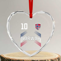 Norway Soccer Sports Graphic Number 10 Jersey Style Heart Crystal Glass Ornament Proud Norwegian Football Fans Game Day Pride