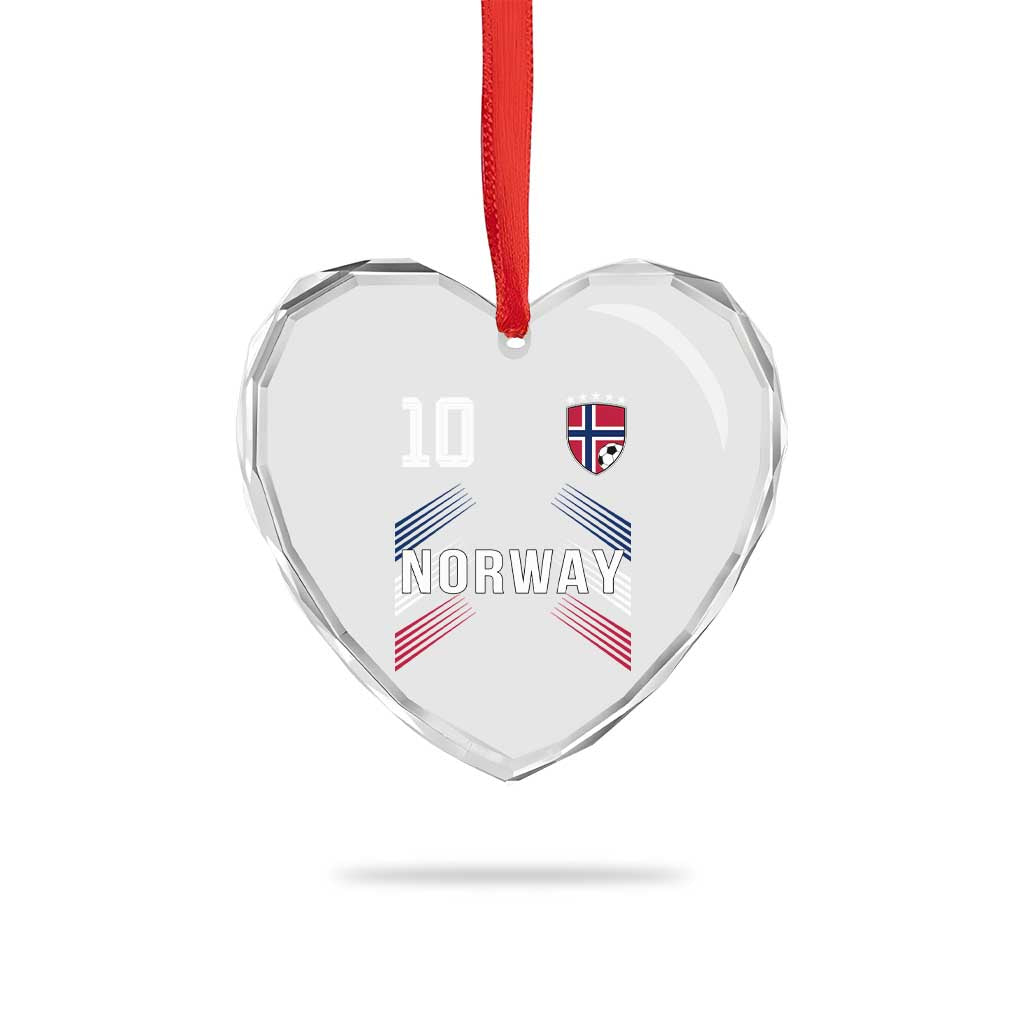 Norway Soccer Sports Graphic Number 10 Jersey Style Heart Crystal Glass Ornament Proud Norwegian Football Fans Game Day Pride