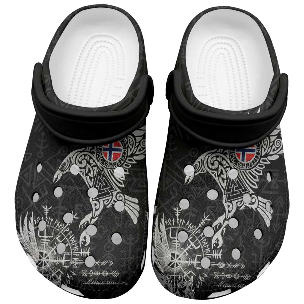 Norway Viking Ravens Clogs Shoes Vegvisir Runes Pattern - Wonder Print Shop
