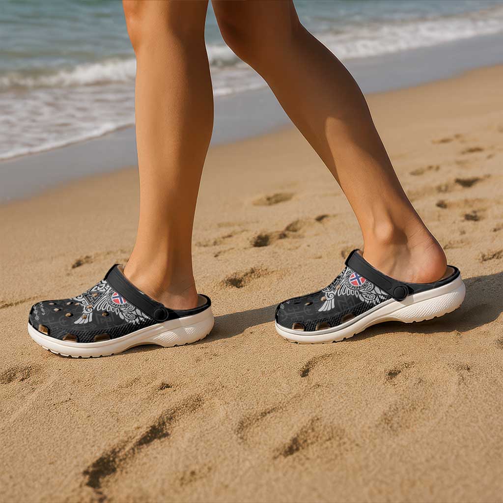 Norway Viking Ravens Clogs Shoes Vegvisir Runes Pattern - Wonder Print Shop