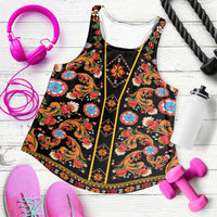 Norwegian Female Bunad Women Racerback Tank with Rosemaling Folk Art Black Color - Wonder Print Shop