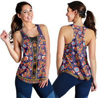Norwegian Female Bunad Women Racerback Tank with Rosemaling Folk Art Navy Color - Wonder Print Shop