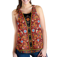 Norwegian Female Bunad Women Racerback Tank with Rosemaling Folk Art Red Color - Wonder Print Shop