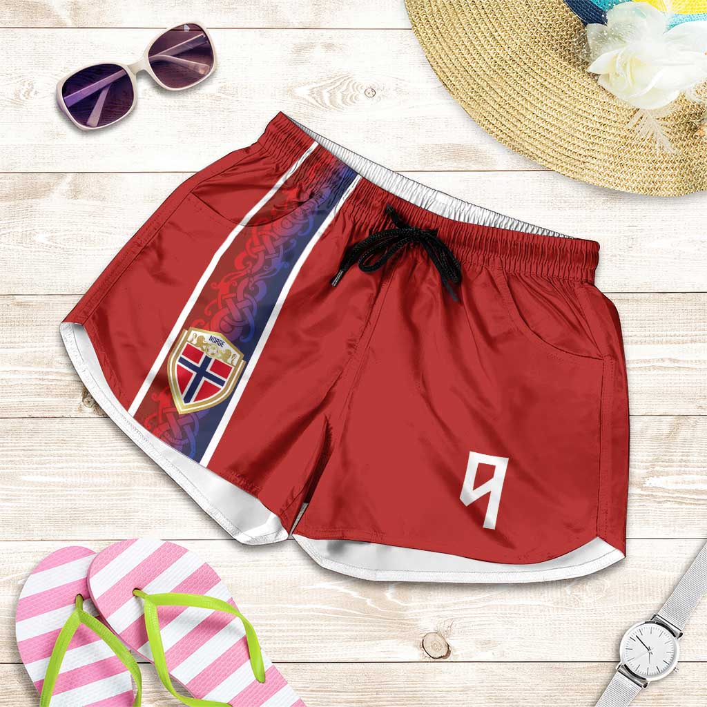 Norwegian Football Custom 2026 Shorts for Women Norge Viking Ornament Red Color