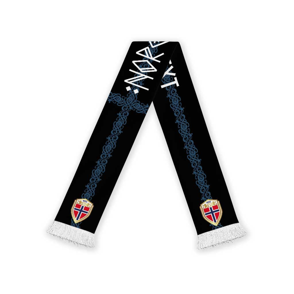 Norwegian Football Custom 2026 Soccer Scarf Norge Viking Ornament Black Color