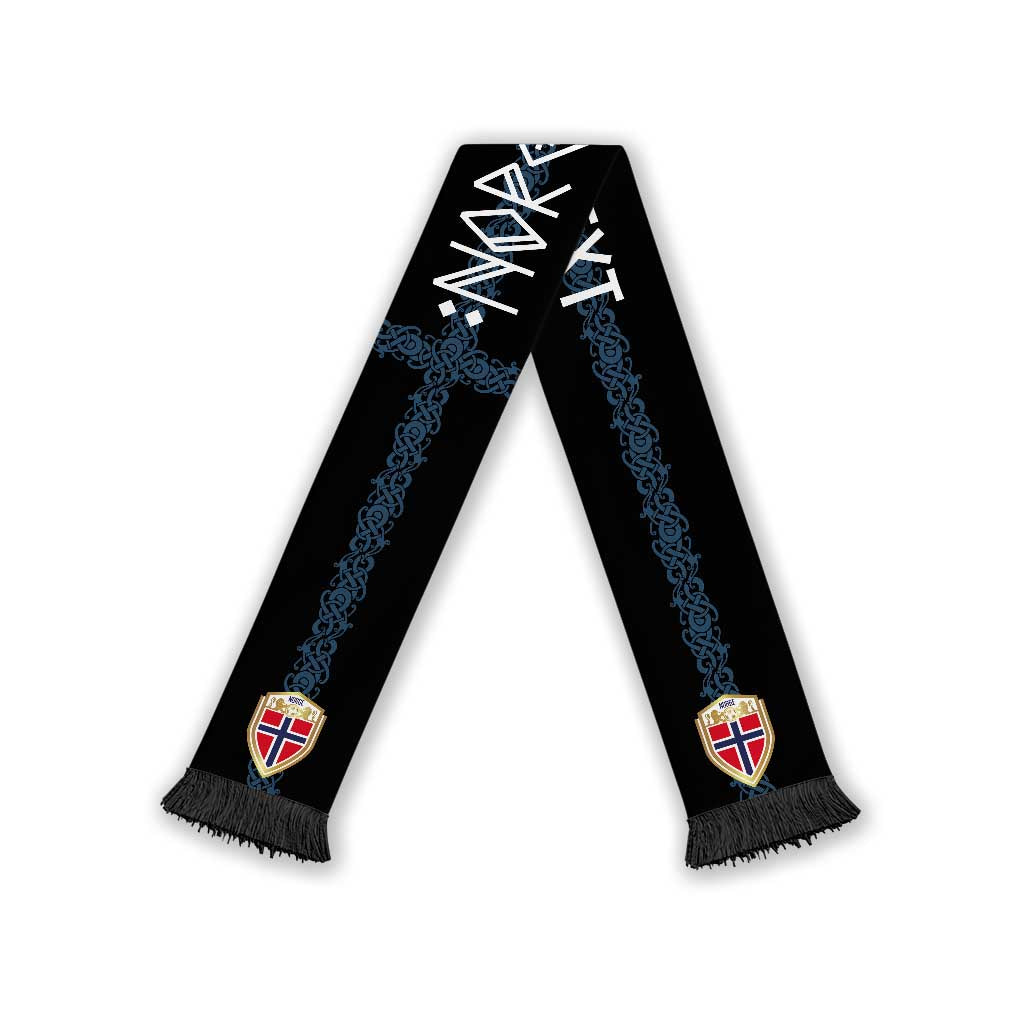 Norwegian Football Custom 2026 Soccer Scarf Norge Viking Ornament Black Color