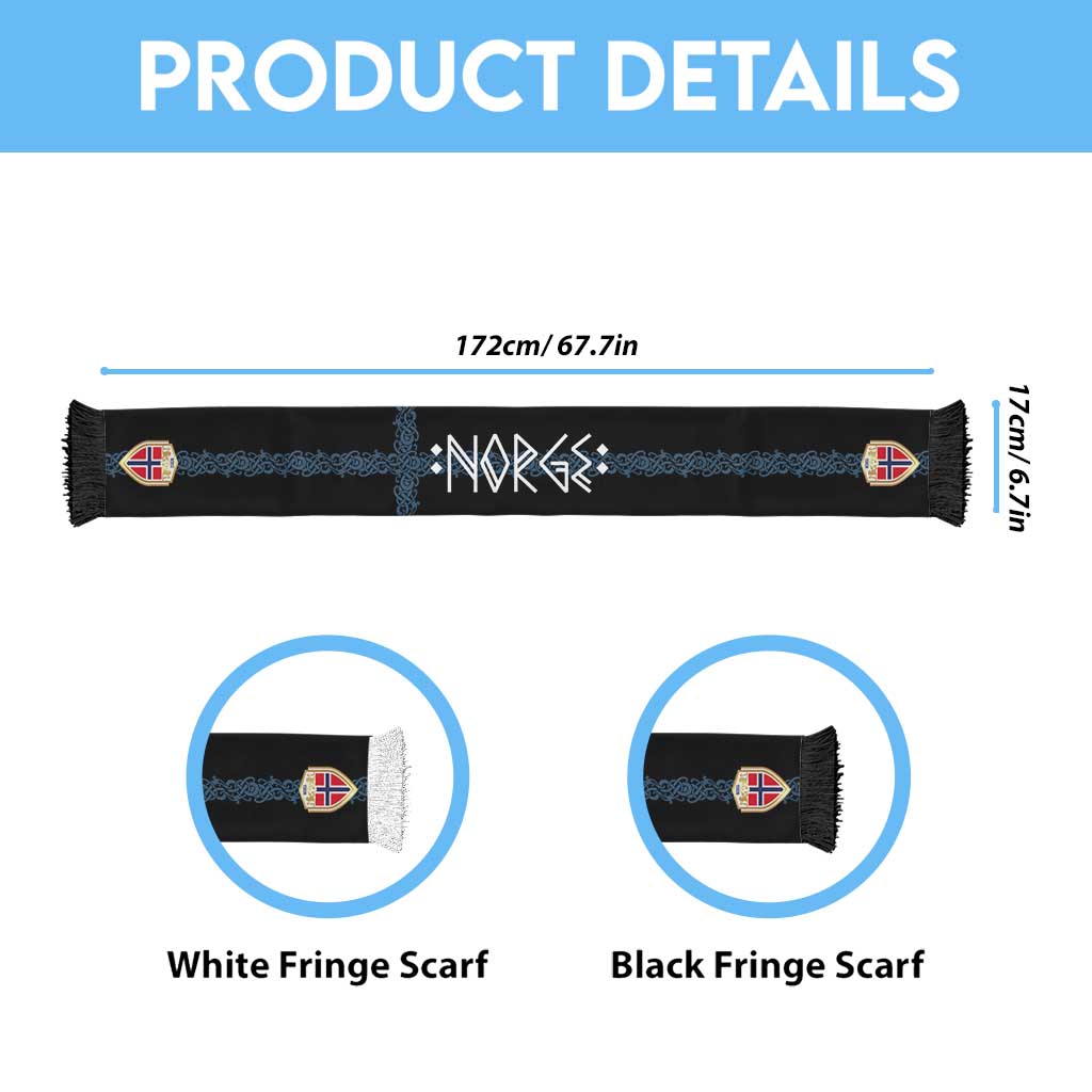 Norwegian Football Custom 2026 Soccer Scarf Norge Viking Ornament Black Color