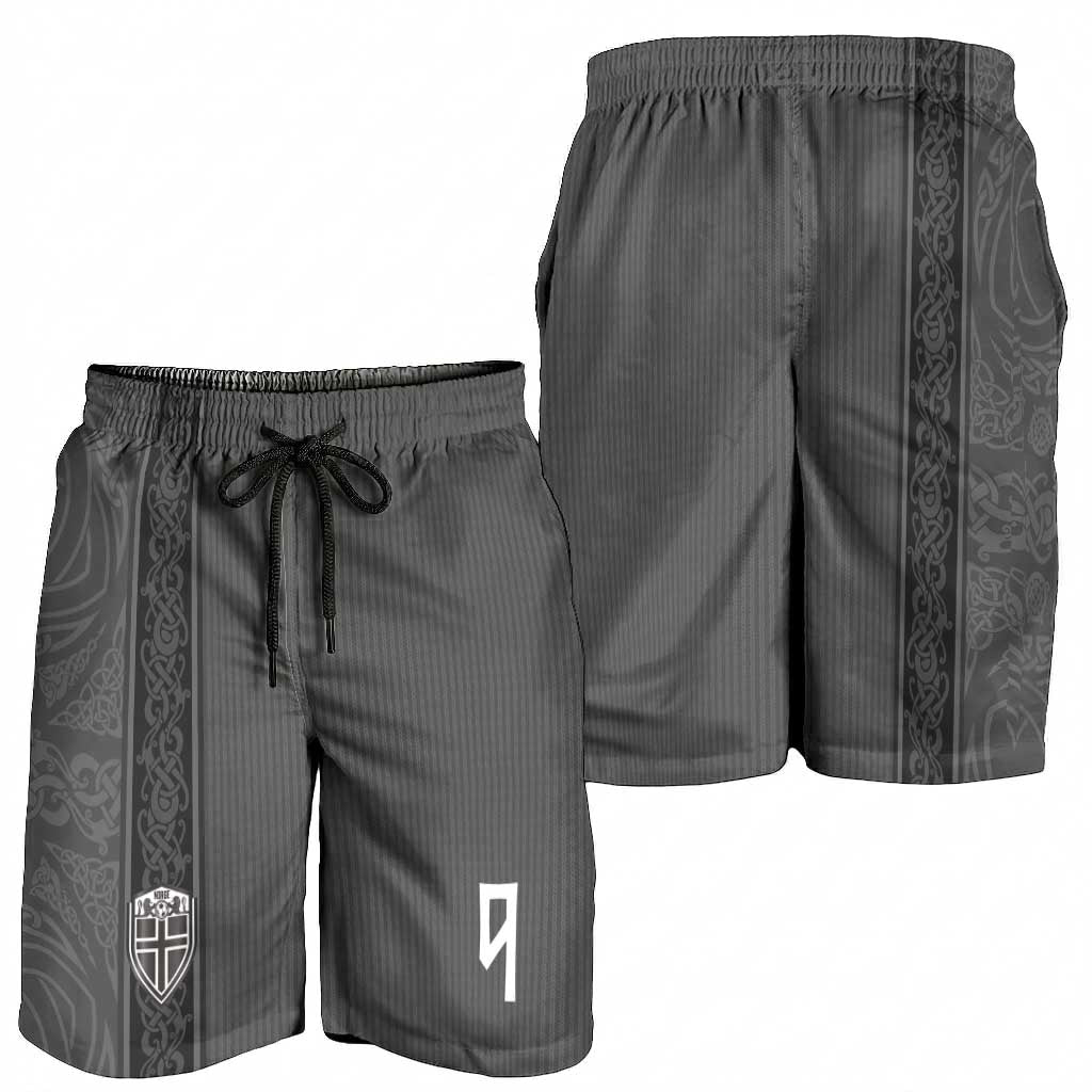 Norwegian Football Personalised Shorts for Men Nordic Celtic Knot Cross Monochrome Scandinavian Design