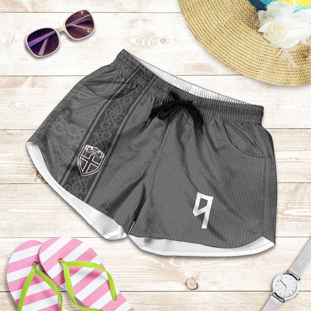 Norwegian Football Personalised Shorts for Women Nordic Celtic Knot Cross Monochrome Scandinavian Design