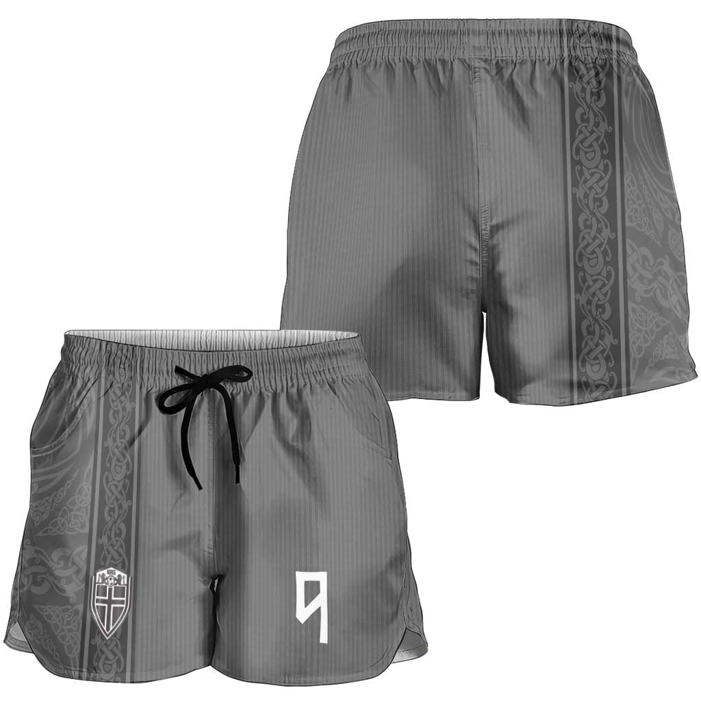 Norwegian Football Personalised Shorts for Women Nordic Celtic Knot Cross Monochrome Scandinavian Design