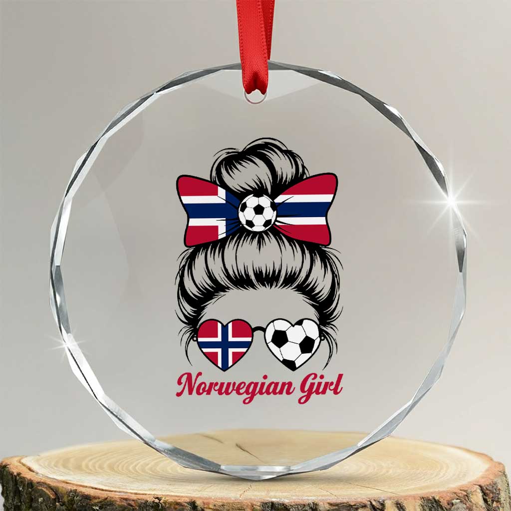 Norwegian Soccer Girl Crystal Glass Ornament Messy Bun Sunglasses Football Fan TS12