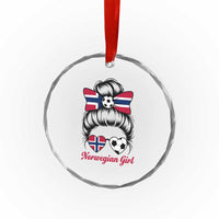 Norwegian Soccer Girl Crystal Glass Ornament Messy Bun Sunglasses Football Fan