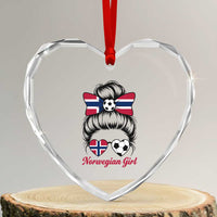Norwegian Soccer Girl Heart Crystal Glass Ornament Messy Bun Sunglasses Football Fan
