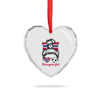 Norwegian Soccer Girl Heart Crystal Glass Ornament Messy Bun Sunglasses Football Fan