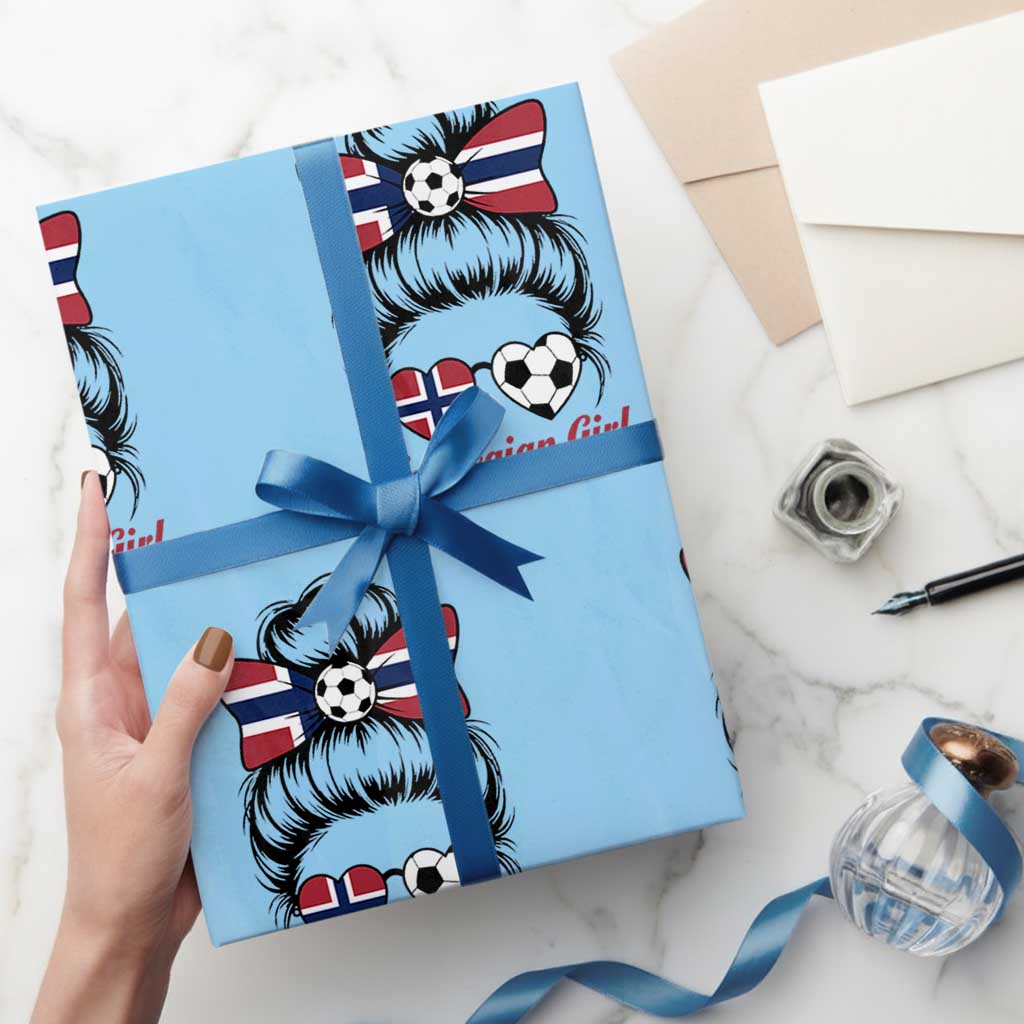 Norwegian Soccer Girl Wrapping Paper Roll Messy Bun Sunglasses Football Fan