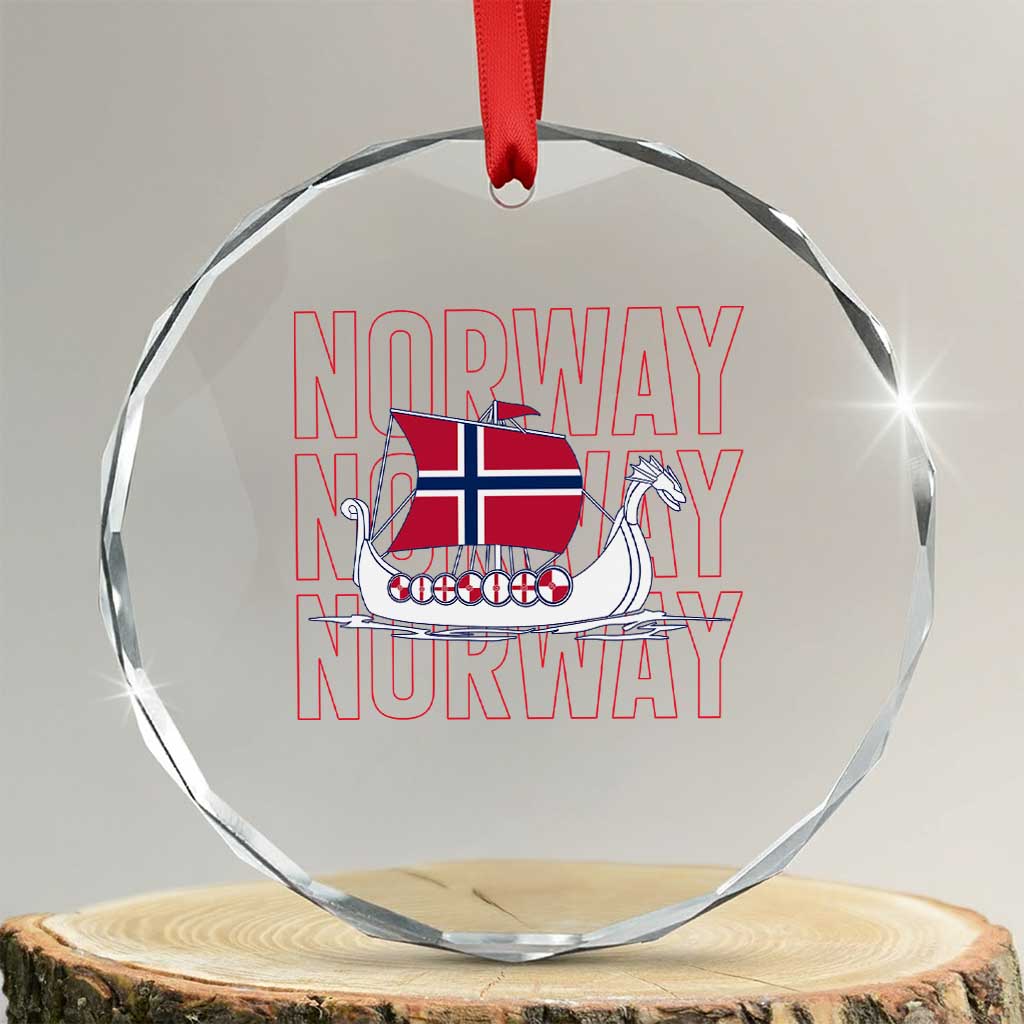 Norwegian Viking Ship Flag Boat Norway Heritage Crystal Glass Ornament