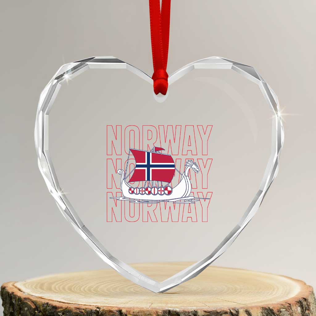 Norwegian Viking Ship Flag Boat Norway Heritage Heart Crystal Glass Ornament