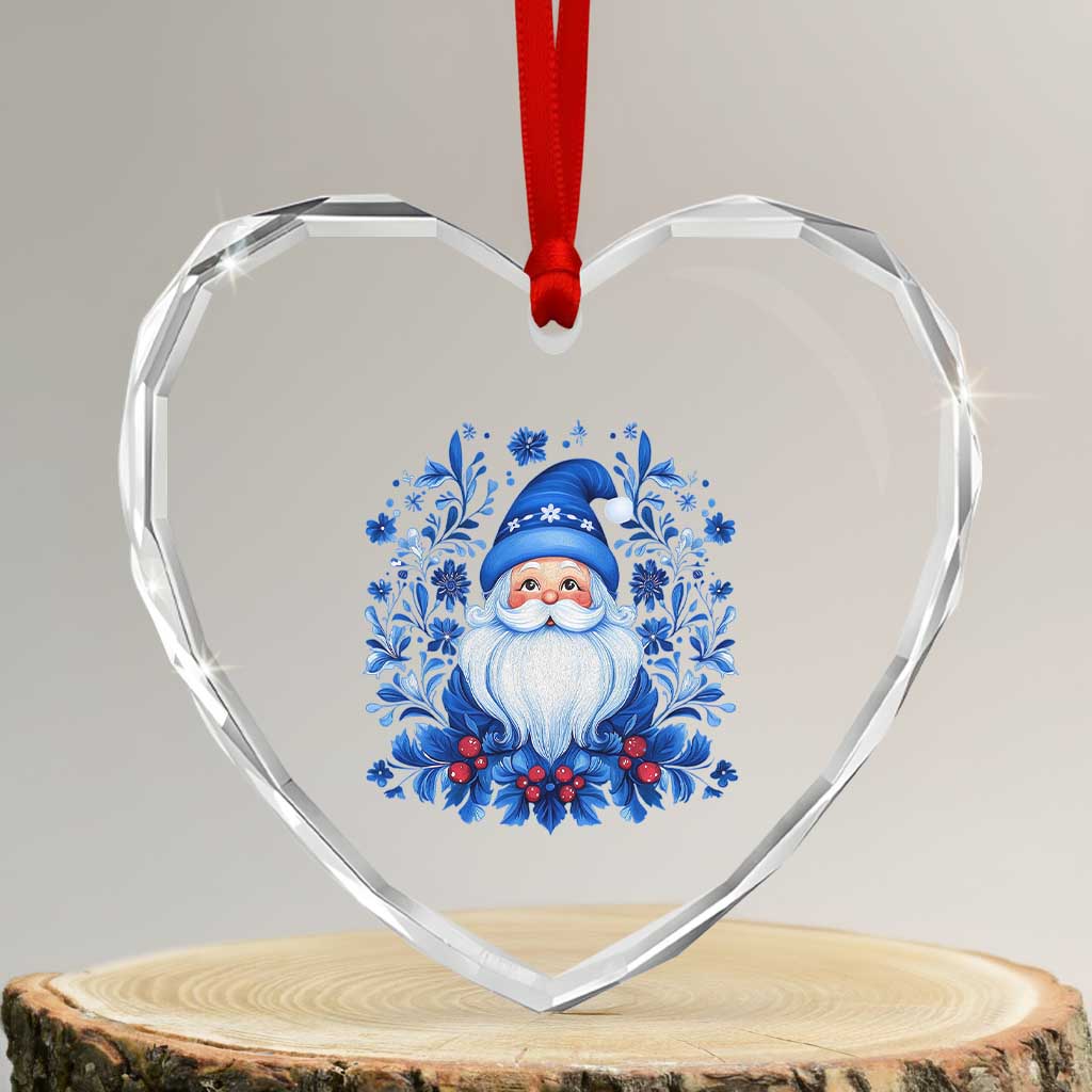 Norwegian Xmas Scandinavian Yule Santa Folk Art Winter Solstice Heart Crystal Glass Ornament - Wonder Print Shop