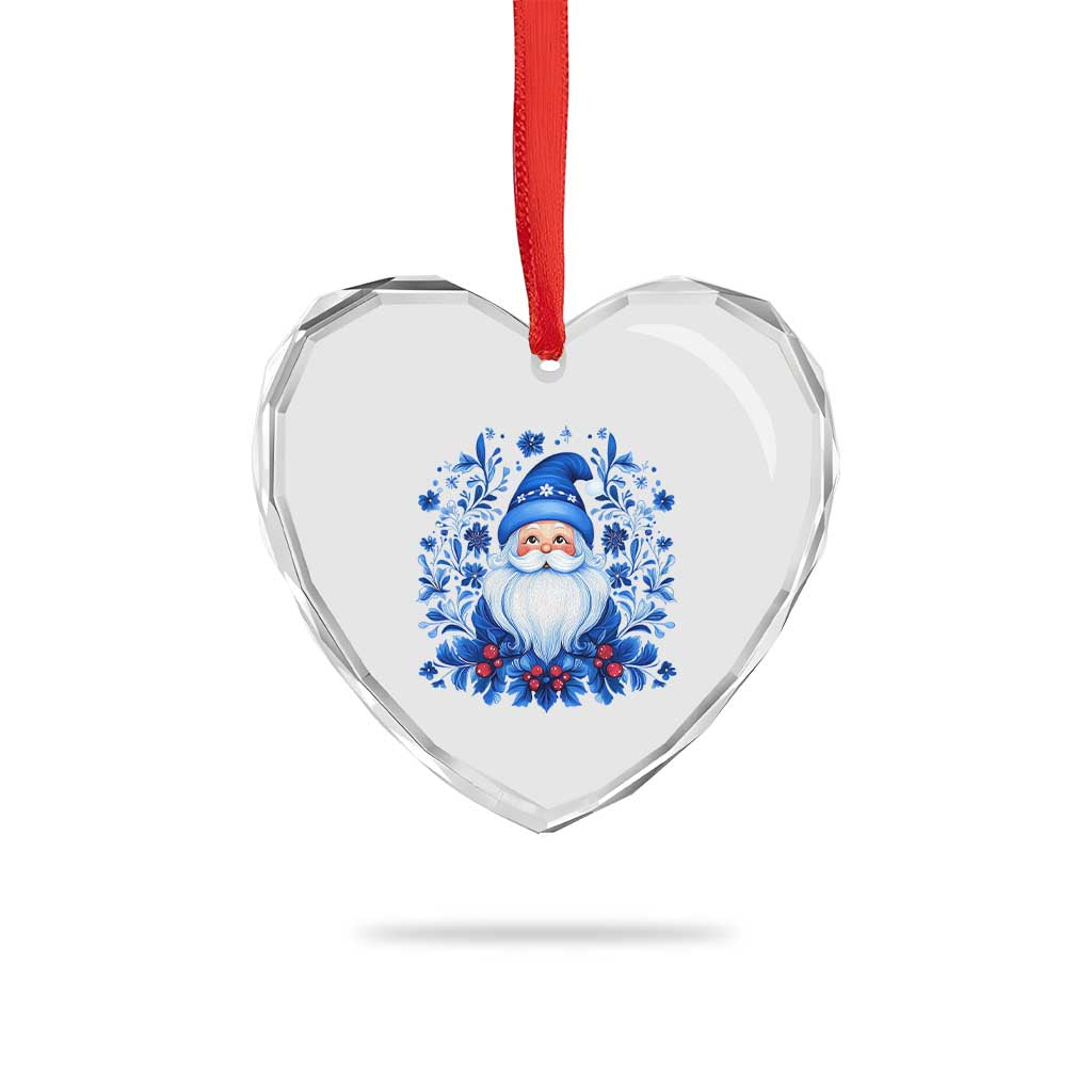 Norwegian Xmas Scandinavian Yule Santa Folk Art Winter Solstice Heart Crystal Glass Ornament - Wonder Print Shop