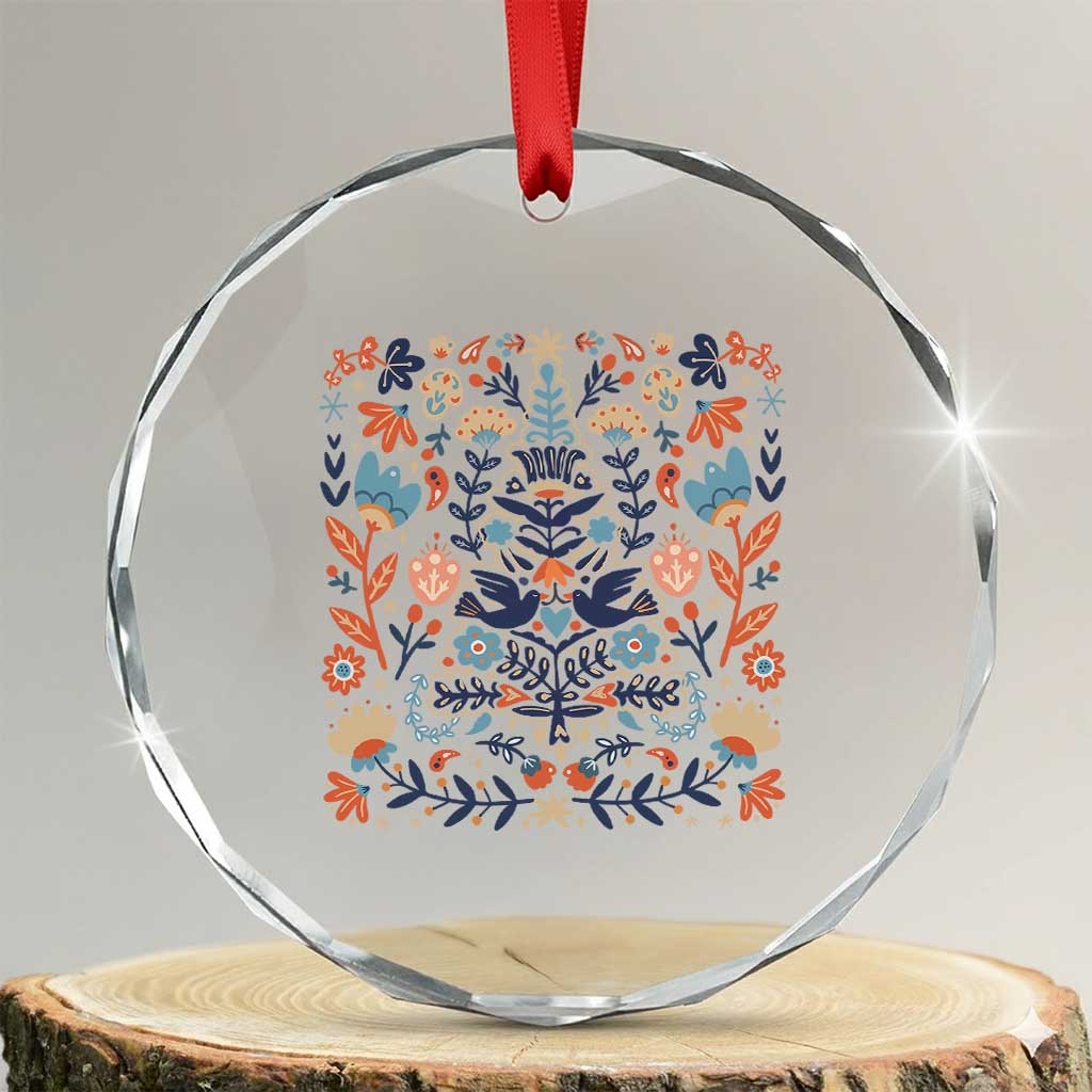Norwegian Xmas Scandinavian Yule Xmas Tree Folk Art Winter Solstice Crystal Glass Ornament TS11
