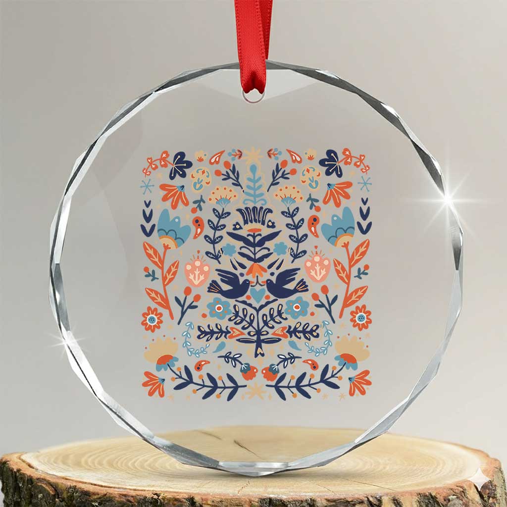 Norwegian Xmas Scandinavian Yule Xmas Tree Folk Art Winter Solstice Crystal Glass Ornament - Wonder Print Shop