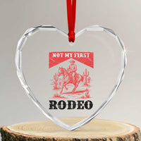 Not My First Rodeo Vintage Cowboy Graphic Heart Crystal Glass Ornament Retro Western Desert Scene with Horse and Cactus