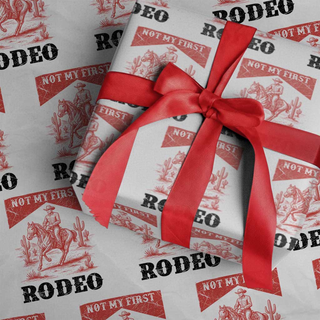 Not My First Rodeo Vintage Cowboy Graphic Wrapping Paper Roll Retro Western Desert Scene with Horse and Cactus