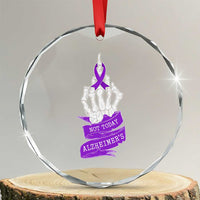 Not Today Alzheimers Crystal Glass Ornament Funny Skeleton Middle Finger Purple Ribbon