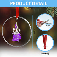 Not Today Alzheimers Crystal Glass Ornament Funny Skeleton Middle Finger Purple Ribbon