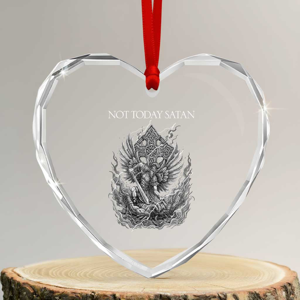 Not Today Satan Heart Crystal Glass Ornament Saint Michael Fights Evil
