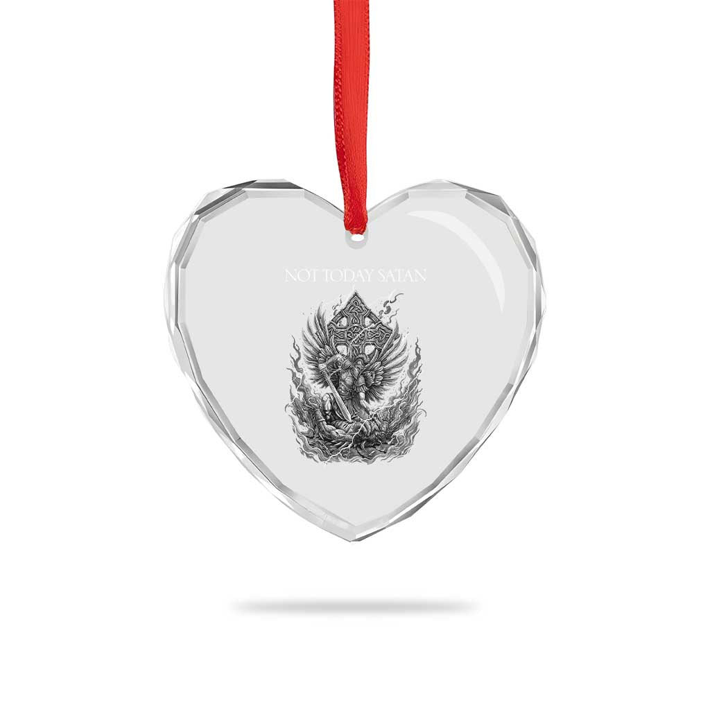 Not Today Satan Heart Crystal Glass Ornament Saint Michael Fights Evil