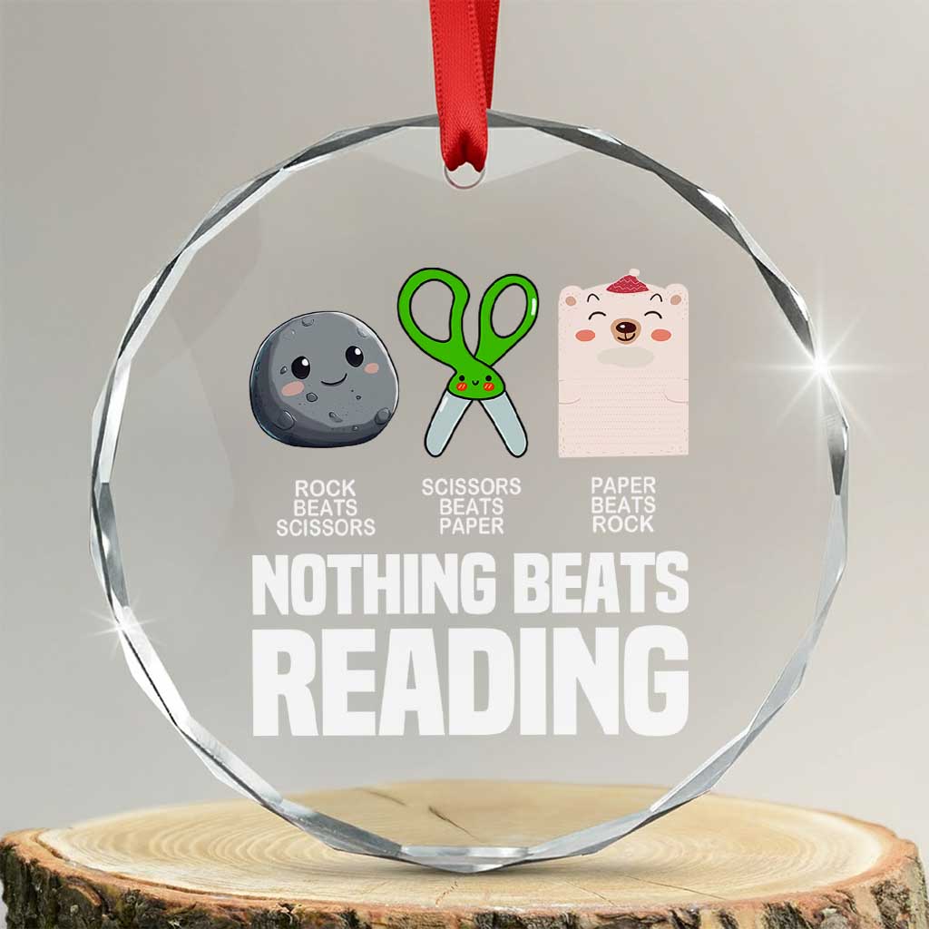 Nothing Beats Reading Crystal Glass Ornament Rock Paper Scissors Read Book Lovers - Wonder Print Shop