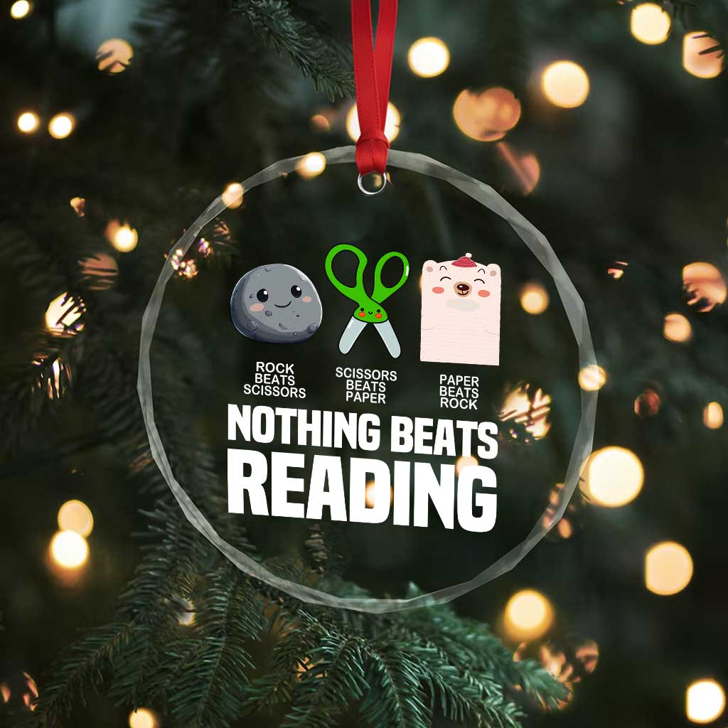 Nothing Beats Reading Crystal Glass Ornament Rock Paper Scissors Read Book Lovers - Wonder Print Shop