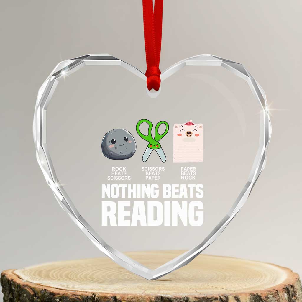 Nothing Beats Reading Heart Crystal Glass Ornament Rock Paper Scissors Read Book Lovers - Wonder Print Shop