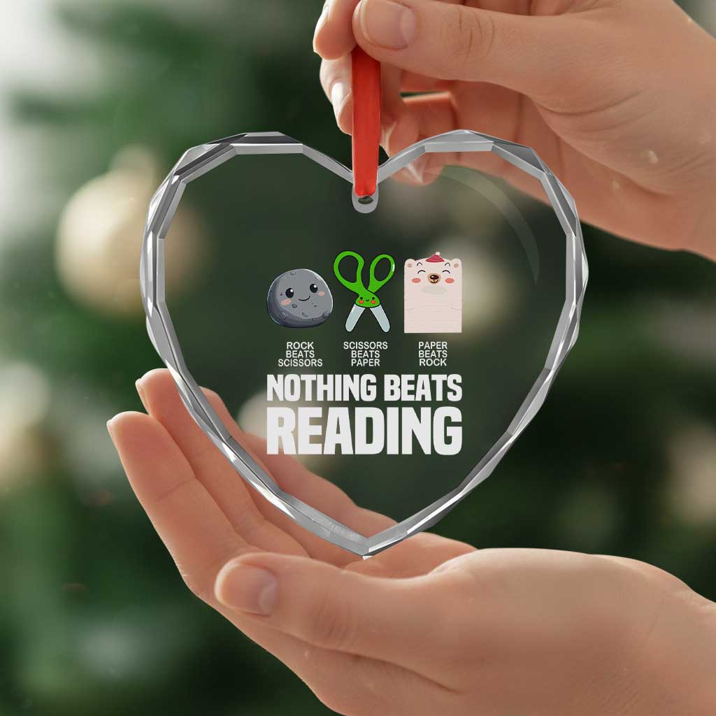 Nothing Beats Reading Heart Crystal Glass Ornament Rock Paper Scissors Read Book Lovers - Wonder Print Shop