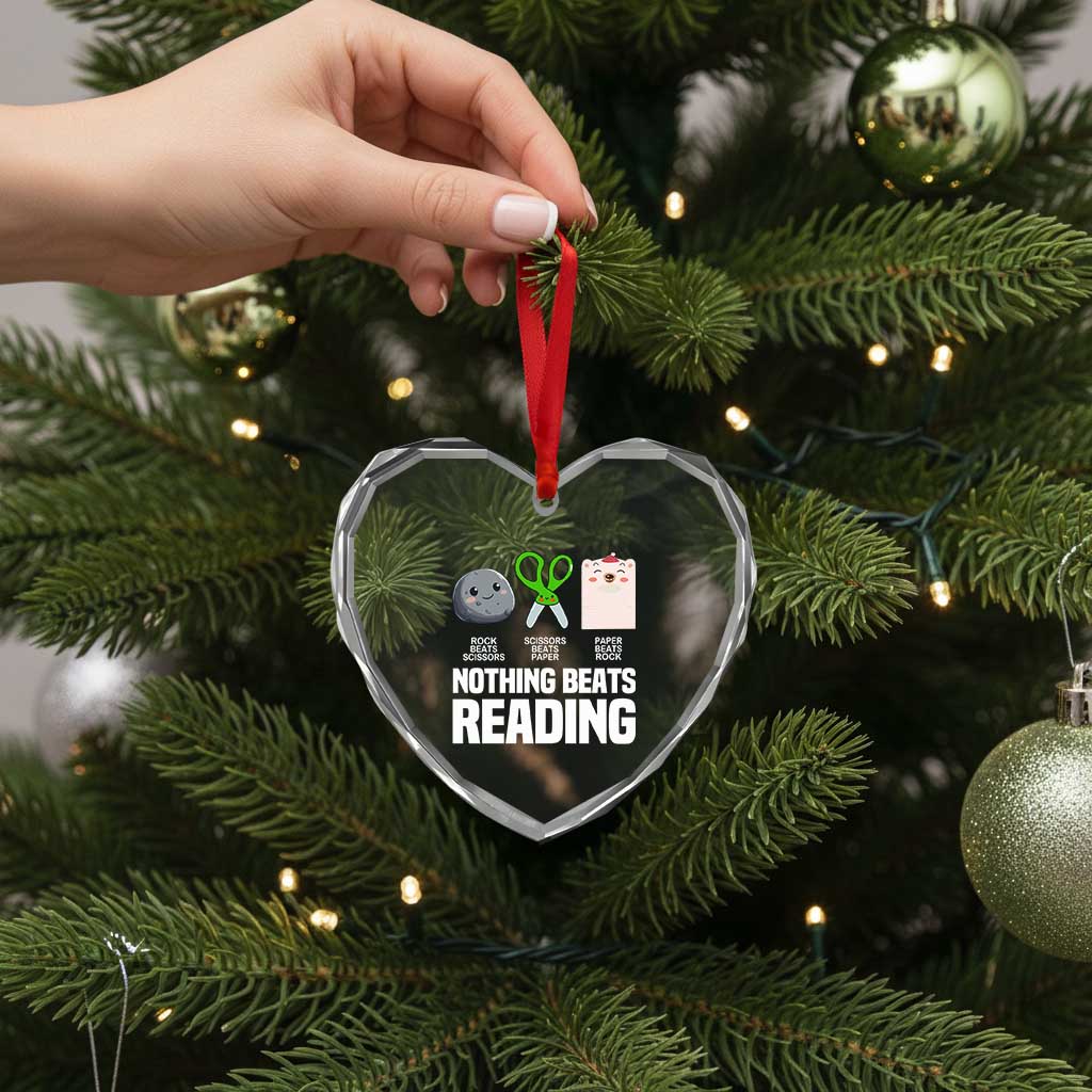 Nothing Beats Reading Heart Crystal Glass Ornament Rock Paper Scissors Read Book Lovers - Wonder Print Shop