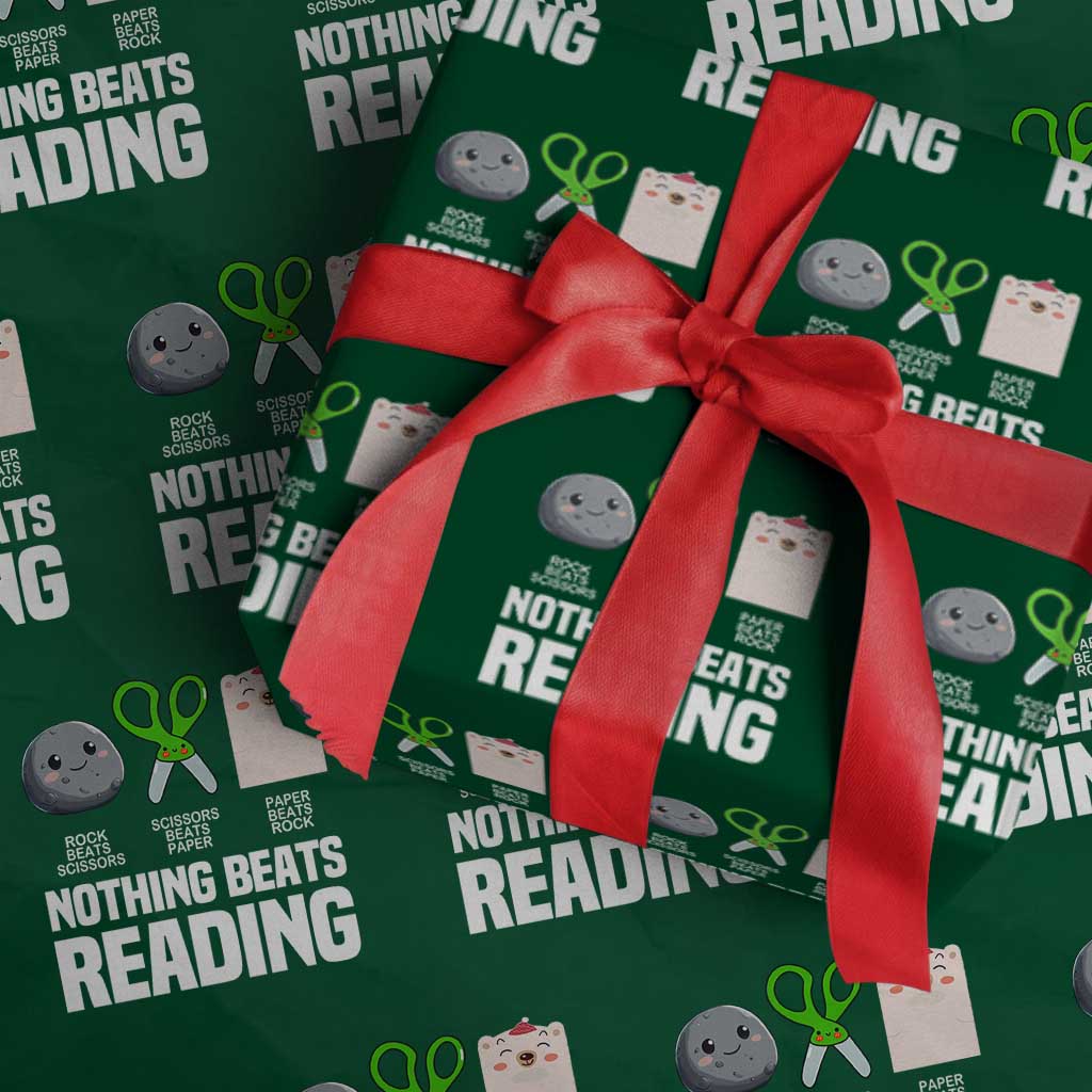Nothing Beats Reading Wrapping Paper Roll Rock Paper Scissors Read Book Lovers - Wonder Print Shop