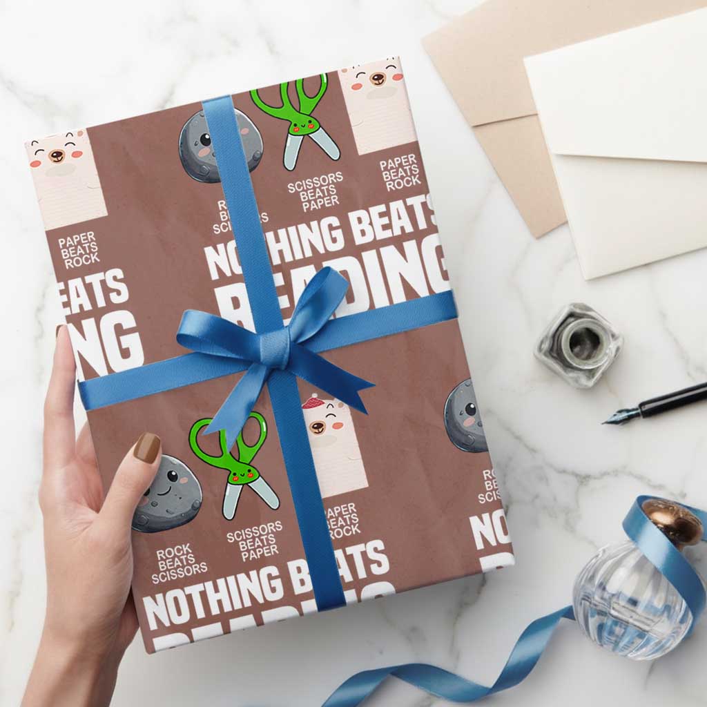 Nothing Beats Reading Wrapping Paper Roll Rock Paper Scissors Read Book Lovers - Wonder Print Shop
