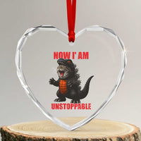 Now I Am Unstoppable Heart Crystal Glass Ornament Funny Cute Cat Catzilla - Wonder Print Shop
